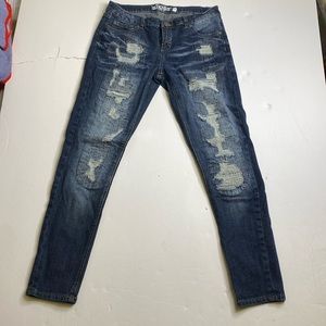 Revolt Distressed Low Rise Skinny Jeans, Size 11